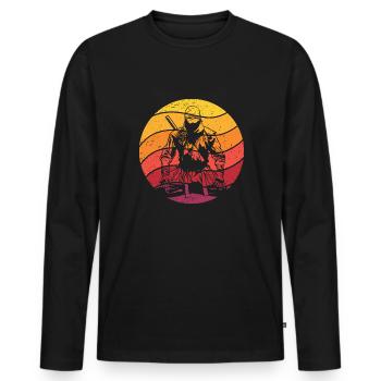 Ninja Retro Style Vintage - T-shirt manches longues Premium bio Homme - noir - Devant - Nico (187cm)
