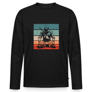 Ninja Retro Style Vintage - Männer Premium Bio Langarmshirt - Schwarz - Vorne - Nico (187cm)