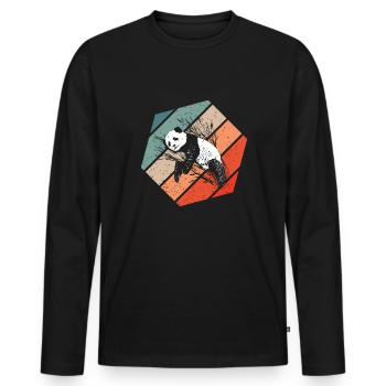 Panda Retro Style Vintage - T-shirt manches longues Premium bio Homme - noir - Devant - Nico (187cm)