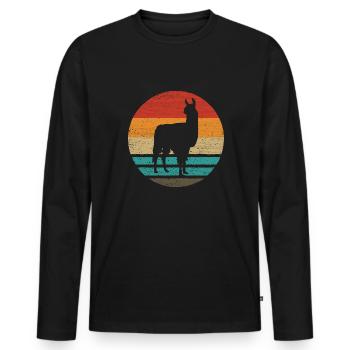 Lama Retro Style Vintage - Männer Premium Bio Langarmshirt - Schwarz - Vorne - Nico (187cm)