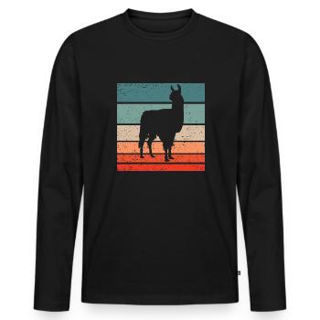 Lama Retro Style Vintage - Männer Premium Bio Langarmshirt - Schwarz - Vorne - Nico (187cm)