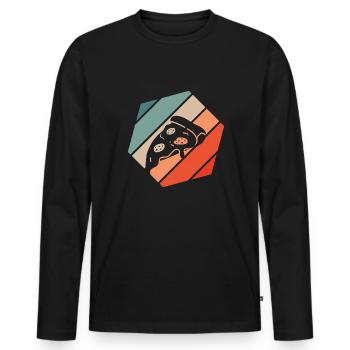 Pizza Slice Retro Style Vintage - Men's Premium Organic Long Sleeve Shirt - black - Front - Nico (187cm)