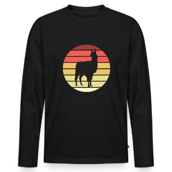 Lama Retro Style Vintage - Männer Premium Bio Langarmshirt - Schwarz - Vorne - Nico (187cm)