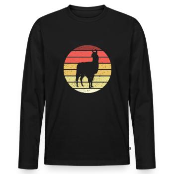 Lama Retro Style Vintage - Männer Premium Bio Langarmshirt - Schwarz - Vorne - Nico (187cm)