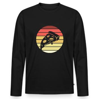 Pizza Slice Retro Style Vintage - Men's Premium Organic Long Sleeve Shirt - black - Front - Nico (187cm)