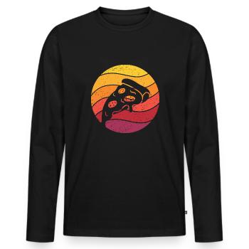 Pizza Slice Retro Style Vintage - Men's Premium Organic Long Sleeve Shirt - black - Front - Nico (187cm)