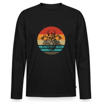 Viking Skull Retro Style Vintage - T-shirt manches longues Premium bio Homme - noir - Devant - Nico (187cm)