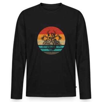 Viking Skull Retro Style Vintage - T-shirt manches longues Premium bio Homme - noir - Devant - Nico (187cm)