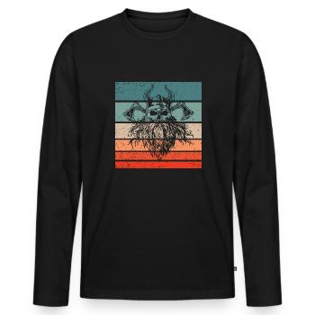 Viking Skull Retro Style Vintage - T-shirt manches longues Premium bio Homme - noir - Devant - Nico (187cm)