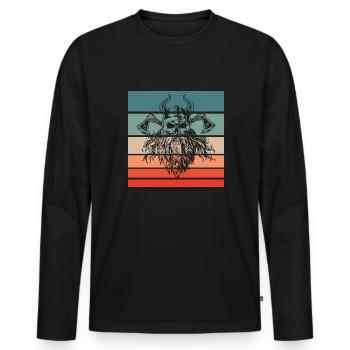 Viking Skull Retro Style Vintage - T-shirt manches longues Premium bio Homme - noir - Devant - Nico (187cm)