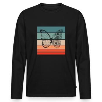 Papillon Retro Style Vintage - T-shirt manches longues Premium bio Homme - noir - Devant - Nico (187cm)