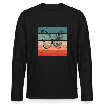 Papillon Retro Style Vintage - T-shirt manches longues Premium bio Homme - noir - Devant - Nico (187cm)
