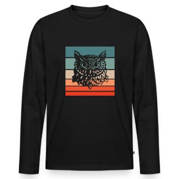 Owl Retro Style Vintage - Men's Premium Organic Long Sleeve Shirt - black - Front - Nico (187cm)