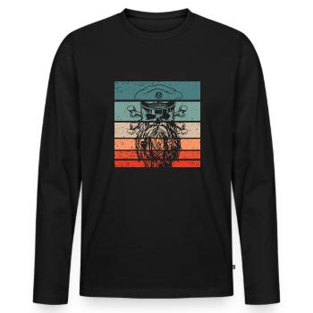 Pirate Skull Retro Style Vintage - T-shirt manches longues Premium bio Homme - noir - Devant - Nico (187cm)