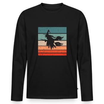 Witch's broom Helloween Retro Style Vintage - Men's Premium Organic Long Sleeve Shirt - black - Front - Nico (187cm)