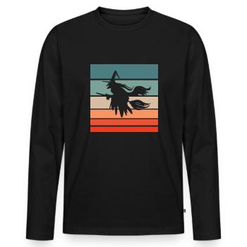 Witch's broom Helloween Retro Style Vintage - Men's Premium Organic Long Sleeve Shirt - black - Front - Nico (187cm)
