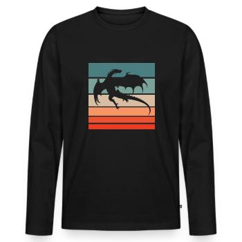 Drache Retro Style Vintage - Männer Premium Bio Langarmshirt - Schwarz - Vorne - Nico (187cm)