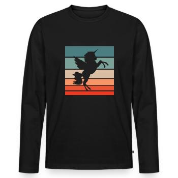 Einhorn Retro Style Vintage - Männer Premium Bio Langarmshirt - Schwarz - Vorne - Nico (187cm)