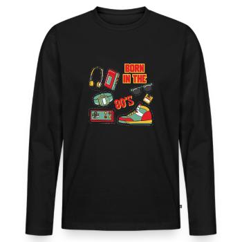 born in the 80s - T-shirt manches longues Premium bio Homme - noir - Devant - Nico (187cm)