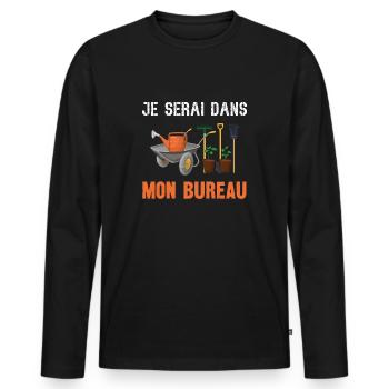 je serai dans mon bureau - T-shirt manches longues Premium bio Homme - noir - Devant - Nico (187cm)