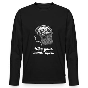 Hike your min open - Adventure and Mindfulness - Men's Premium Organic Long Sleeve Shirt - black - Front - Nico (187cm)