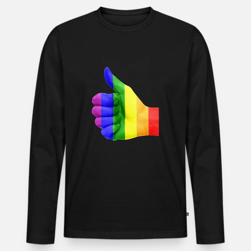 Regenbogen LGBT Daumen hoch - Männer Premium Bio Langarmshirt - Schwarz
