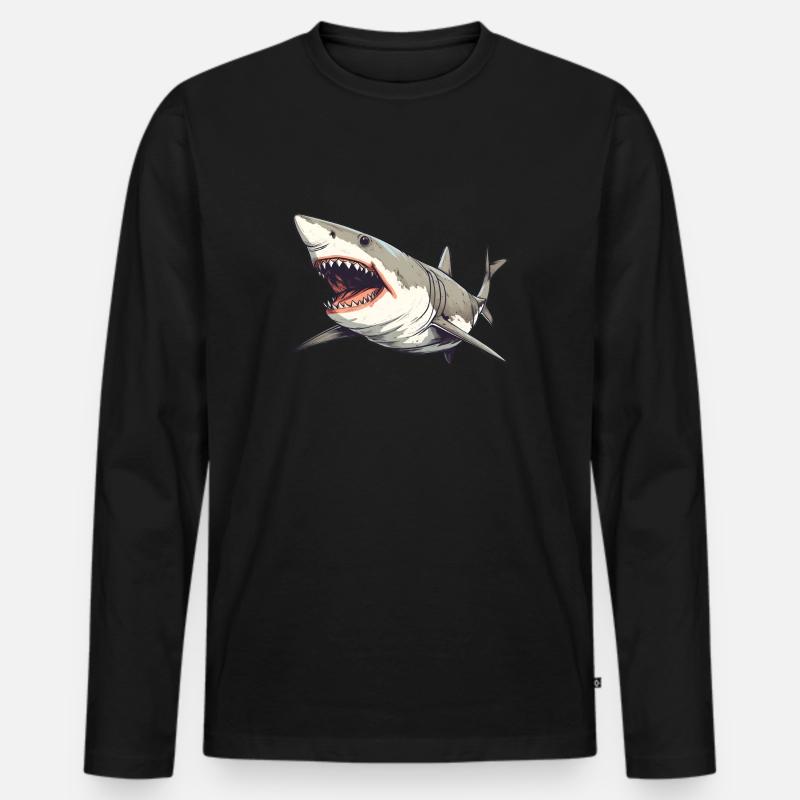 Weißer Hai - Männer Premium Bio Langarmshirt - Schwarz
