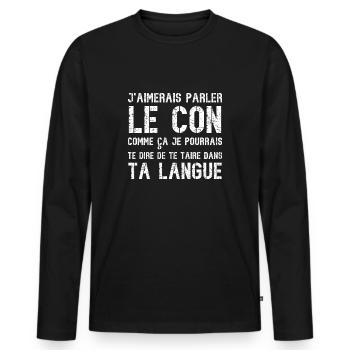 j'aimerais parler le con - T-shirt manches longues Premium bio Homme - noir - Devant - Nico (187cm)