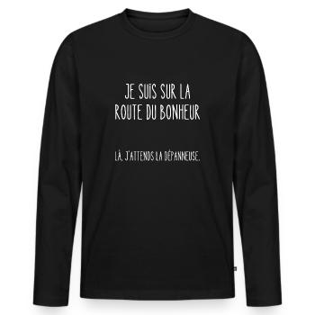 je suis sur la route du bonheur - T-shirt manches longues Premium bio Homme - noir - Devant - Nico (187cm)