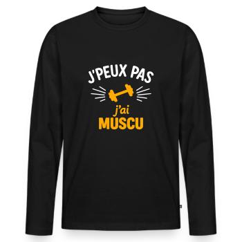 J’peux pas, j’ai muscu Sport Musculation Humour - T-shirt manches longues Premium bio Homme - noir - Devant - Nico (187cm)