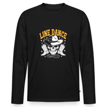 Line Dance Skull with Stetson and Boots and Lasso - Men's Premium Organic Long Sleeve Shirt - black - Front - Nico (187cm)