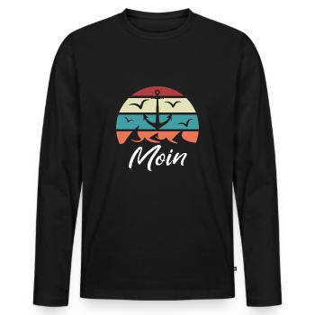 Norddeutschland retro vintage Motiv Moin Anker - Männer Premium Bio Langarmshirt - Schwarz - Vorne - Nico (187cm)