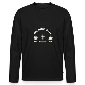 Mein Perfekter Tag: Christlich, Kreuz, Kaffee - Männer Premium Bio Langarmshirt - Schwarz - Vorne - Nico (187cm)