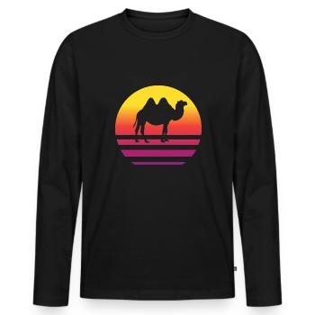 Kamel Retro Style Vintage - Männer Premium Bio Langarmshirt - Schwarz - Vorne - Nico (187cm)