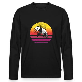 Panda Retro Style Vintage - T-shirt manches longues Premium bio Homme - noir - Devant - Nico (187cm)