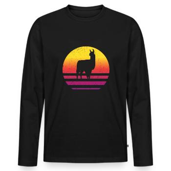 Lama Retro Style Vintage - Männer Premium Bio Langarmshirt - Schwarz - Vorne - Nico (187cm)
