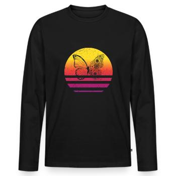 Papillon Retro Style Vintage - T-shirt manches longues Premium bio Homme - noir - Devant - Nico (187cm)