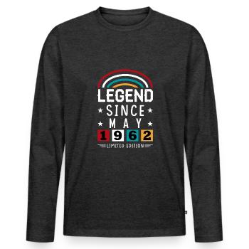 1962 Légende depuis le cadeau d’anniversaire Mai - T-shirt manches longues Premium bio Homme - anthracite chiné - Devant - Nico (187cm)