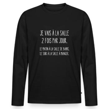 je vais à la salle 2 fois par jour - T-shirt manches longues Premium bio Homme - noir - Devant - Nico (187cm)