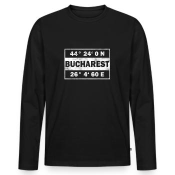 Bucharest Koordinaten Stadt Rumänien Bukarest - Männer Premium Bio Langarmshirt - Schwarz - Vorne - Nico (187cm)
