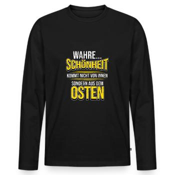 Osten Spruch Lustig DDR Mauerfall Berlin Geschenk - Männer Premium Bio Langarmshirt - Schwarz - Vorne - Nico (187cm)