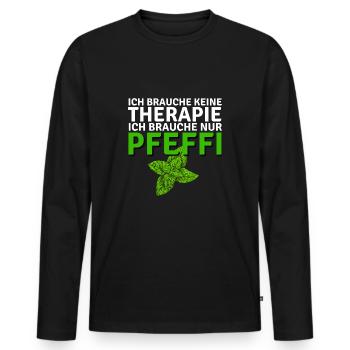 ich brauche keine Therapie ich brauche nur Pfeffi - Männer Premium Bio Langarmshirt - Schwarz - Vorne - Nico (187cm)