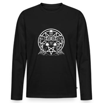 Squelette de crâne de batteur sur la batterie - T-shirt manches longues Premium bio Homme - noir - Devant - Nico (187cm)
