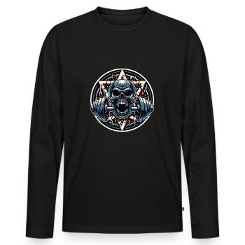 Skull with Pentagram Workout Dumbbell Bodybuilding - Men's Premium Organic Long Sleeve Shirt - black - Front - Nico (187cm)