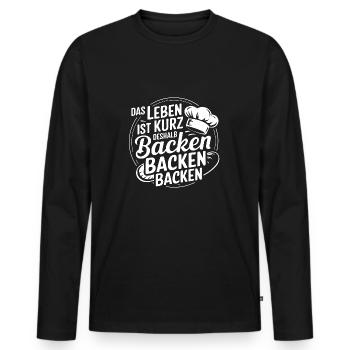 Das Leben ist kurz - nutze es zum Backen - Männer Premium Bio Langarmshirt - Schwarz - Vorne - Nico (187cm)