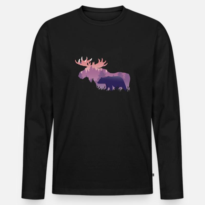 Elch - Männer Premium Bio Langarmshirt - Schwarz