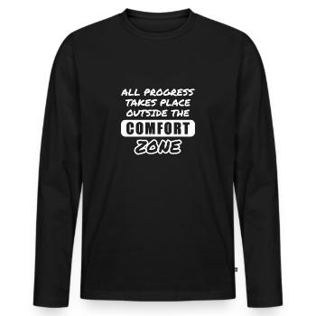 Tous les progrès se déroulent en dehors de la zone de confort - T-shirt manches longues Premium bio Homme - noir - Devant - Nico (187cm)