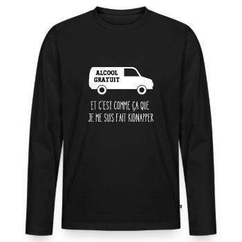 alcool gratuit - T-shirt manches longues Premium bio Homme - noir - Devant - Nico (187cm)