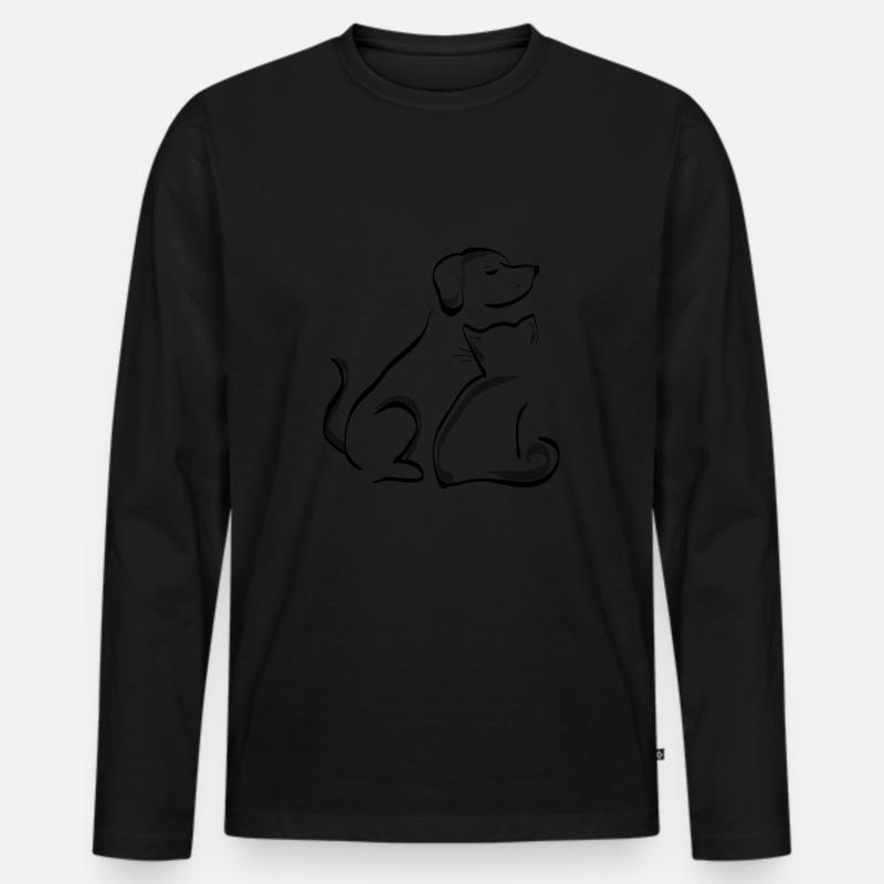 Hund und Katze - Männer Premium Bio Langarmshirt - Schwarz