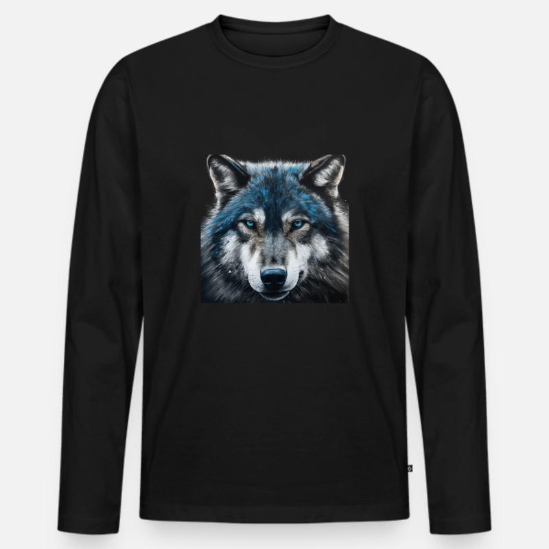 Wolf - Männer Premium Bio Langarmshirt - Schwarz
